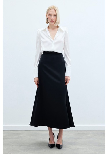 Sateen Uzun Saten Etek - Siyah