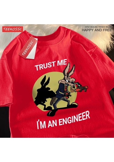 Teekossc Güven Bana Ben Bir Mühendis T-shirt - Erkek Kadın Hip Hop Gevşek Kısa Kollu Streetweargri Gri