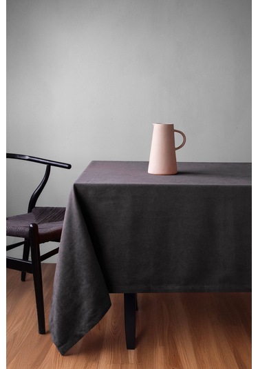 Kadife Dokulu Antrasit Masa Örtüsü Zengin Renk Seçenekli Antrasit