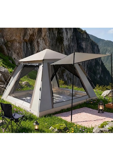 Tam Otomatik Tenteli 4-5 Kişilik Kamp Çadırı 240x240x155 Cm Krem