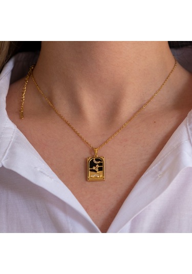 Çelik Kolye Ay Işığında Çiçek Model - K-131 Altın