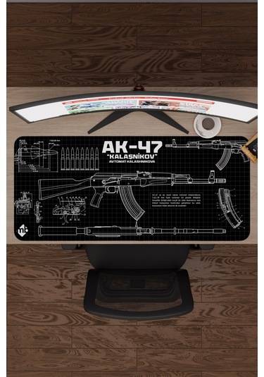 Ak 47 Siyah Kalaşnikov Cs Dikişli Kauçuk Oyuncu Mousepad - 90x40 Gaming Mouse Pad Ak-47