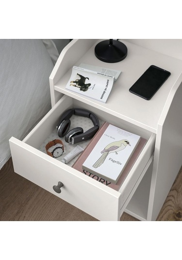 Komodin, Beyaz Renk Meridyendukkan 40x36 Cm 1 Adet Çekmece-2 Adet Açık Depolama Alanı Yatak Odası Mobilyası