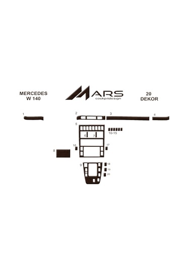 Mercedes W140 Konsol-torpido Kaplama 20 Parça-koyu Meşe Seçenekler