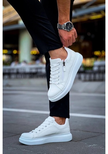 Beyaz Fermuar Ve Bağcıklı Günlük Erkek Ayakkabısı Beyaz