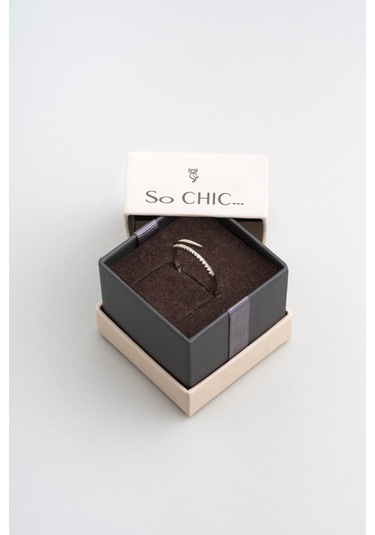 Liora 18 Ayar Beyaz Altın Kaplama Ayarlanabilir Gümüş Yüzük Beyaz