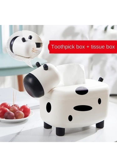 White-2 In 1 Doku Kutusu Tutucu İnek Şekli Dağıtıcı Kürdan Tutucu Masaüstü Tuvalet Kağıdı Kutusu Konteyner Peçete Saklama Kutusu Ev Dekor
