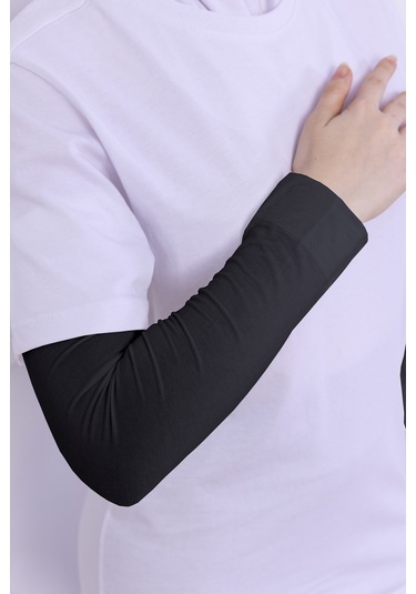 Likralı Penye Kolluk Antrasit - Pratik Kadın Tesettür Düz Namaz Kolluğu 1 Çift 40cm Viskon Hijab Antrasit