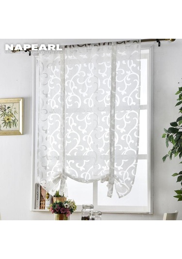 Beyaz 1 Adet Tül Perde Mutfak Kısa Pencere Dekoratif Mutfak Sırf Perde Roma Jakarlı Perde Oturma Odası İçin Napearl