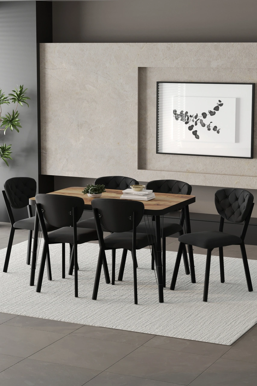 Mutfak Masası Takımı Elma Serisi 6 Sandalyeli Siyah Ceviz