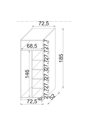 Kuzey Life Rami 2 Kapaklı 5 Raflı Askılı Gardırop 52cm Derinlik