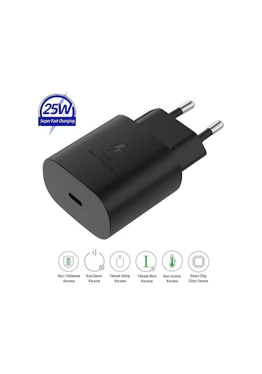 Samsung Galaxy S24 Fe Uyumlu 25w Type-c To Type-c Hızlı Şarj Adaptörü - İthalatçı Garantili Siyah