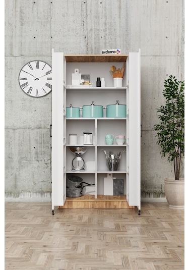 Evdemo Eva 2 Kapaklı Erzak Kiler Dolabı Atlantik Çam Beyaz