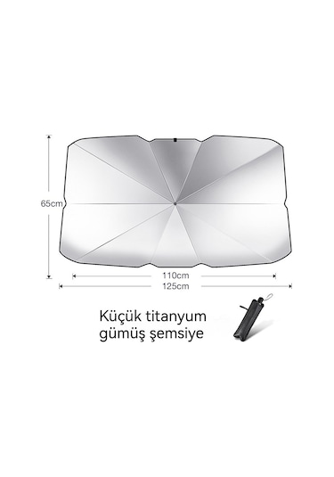 Jzcat Katlanır Araba İçin Ön Cam Şemsiye Güneşlik-küçük Titanyum Gümüş Güneşlik