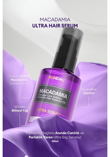Kuru Ve Yıpranmış Saçlara Onarıcı Bakım Serumu Kundal Macadamia Ultra Hair Serum Pink Grapefruit