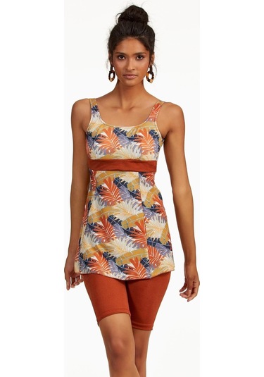 Argento 0551-9165 Yaprak Desenli Yarı Kapalı Taytlı Tankini Kiremit