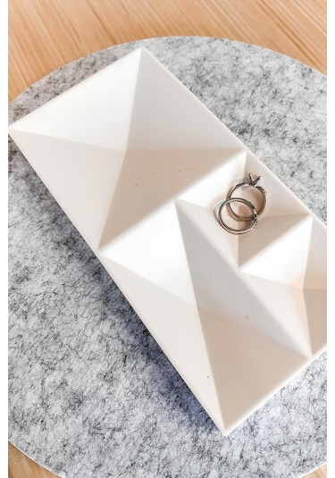 Beton Geometrik Takı Organizer Yüzük, Kolye, Küpe Ve Saat Düzenleyici Dekoratif Tepsi Beyaz