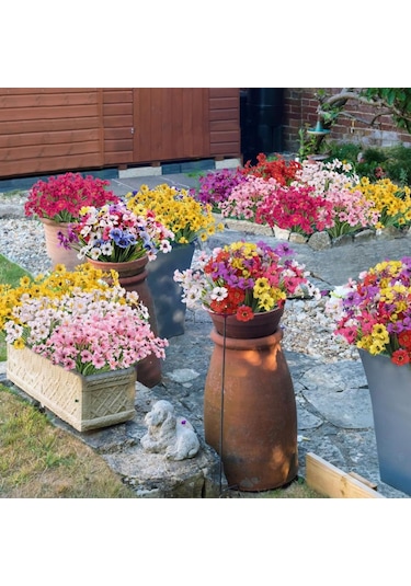 6lı Set Yapay Çiçek Sazlı Mine Karışık Renk 5 Dallı 33cm