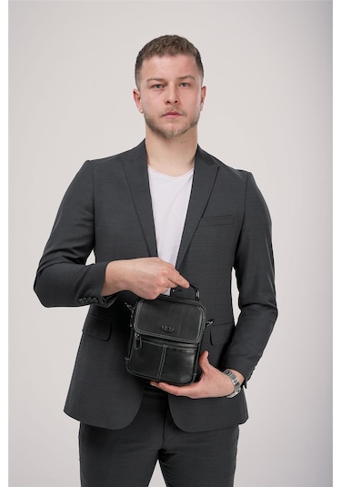 Ççs 31604 Hakiki Deri Askılı Çanta Siyah