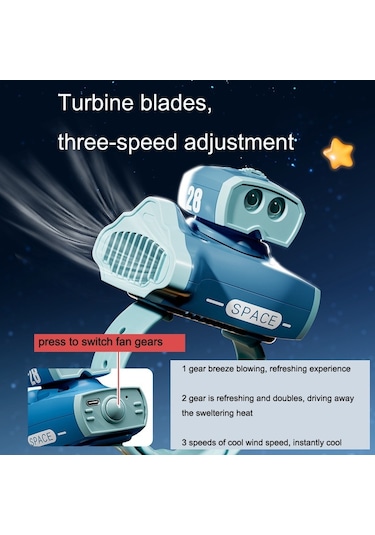 Cbtx Çocuk Uzay Gemisi Karikatürlü Fan Projeksiyon Bladeless Bilek Fanı Turuncu