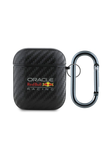 Airpods Uyumlu Kılıf Redbull Lisanslı Pu Karbon Fiber Tasarımlı Askı Aparatlı Kapak Siyah