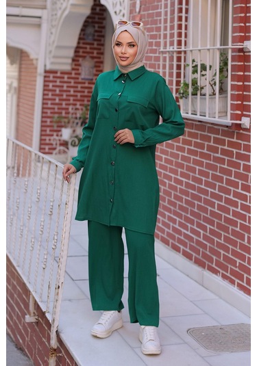 Cep Detaylı Tesettür Yeşil Takım Yeşil