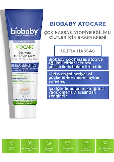 Biobaby Çok Kuru Ciltler Için Krem 100 ml - Organik Kır Iğdesi Yağı Organik Zeytin Yağı Atopik Ciltler
