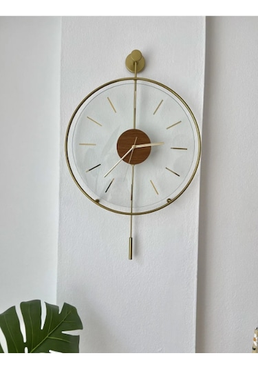 MetaQuartz Aksesuar (Orta Boy-38*58 cm)Massive Ceviz Göbek Cm Gold , Modern Saat Gold