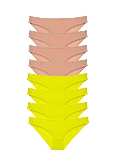 8 Adet Süper Eko Set Likralı Kadın Slip Külot Sarı Ten Altın - Lacivert