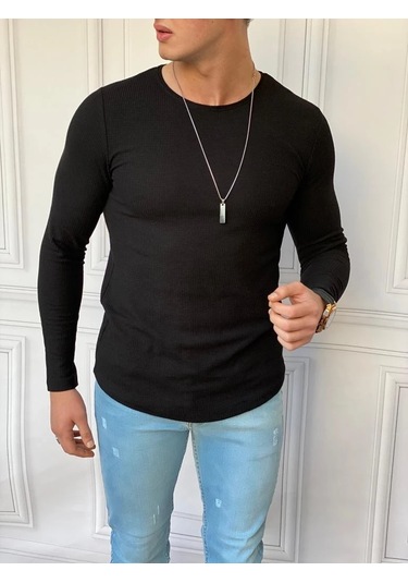 Modefendi Slim Fit İtalyan Kesim Pamuk Örme Sweat Siyah