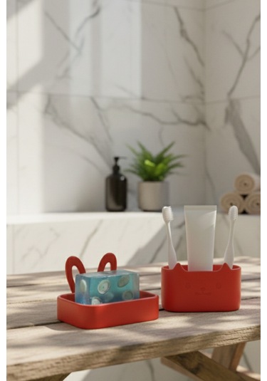 Oxyteez Dekoratif Banyo Sabunluk Seti Kırmızı Renk Reçine Tasarım Ev Ve Ofis Dekorasyonu