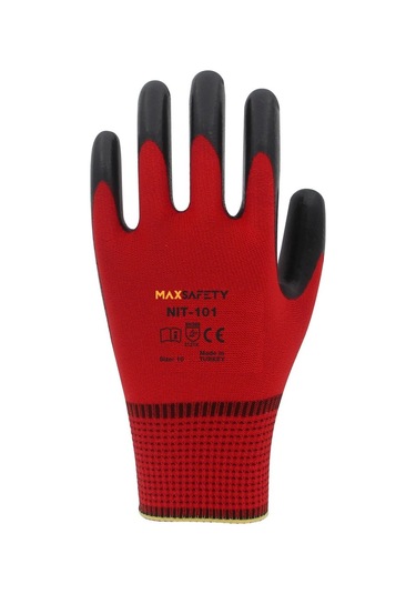 Maxsafety Nıt-101 Polyester Nitril Eldiven (Kırmızı-Siyah)
