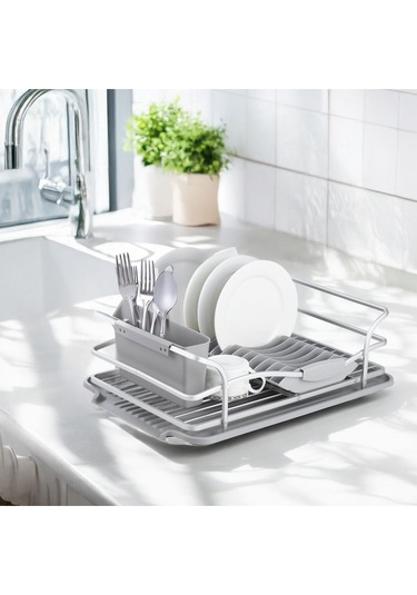 Paslanmaz Alüminyum Tek Katlı Gri Bulaşıklık Modern Tabaklık Gri