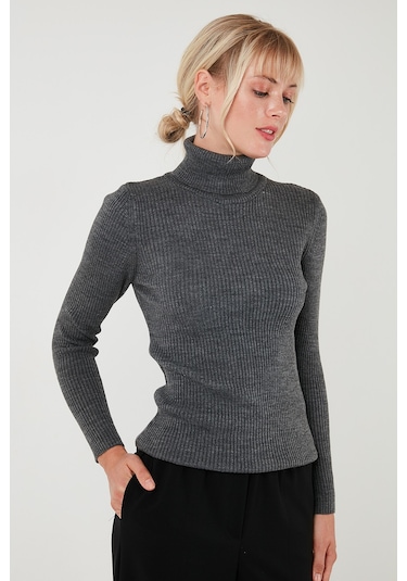 Lela Fitilli Regular Fit Balıkçı Yaka Soft Akrilik Bayan Kazak 4614102 Kar Gri Lela Fitilli Regular Fit Balıkçı Yaka Soft Akrilik Bayan Kazak 4614102 Kar Gri