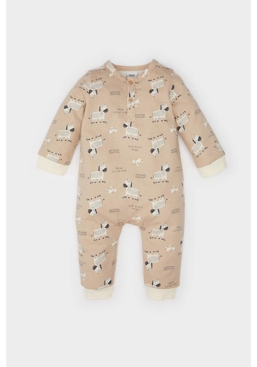 DeFacto Erkek Bebek Yenidoğan Zebra Desenli Uzun Kollu Tulum D4134A524WNBG390 Bej
