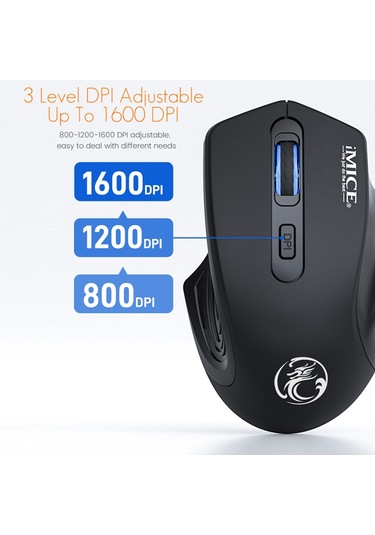 İmıce G-1800 Şarj Edilebilir 4 Düğme 1600 Dpı 2.4ghz Bilgisayar Pc Dizüstü Bilgisayar İçin Sessiz Kablosuz Fare Siyah Diğer