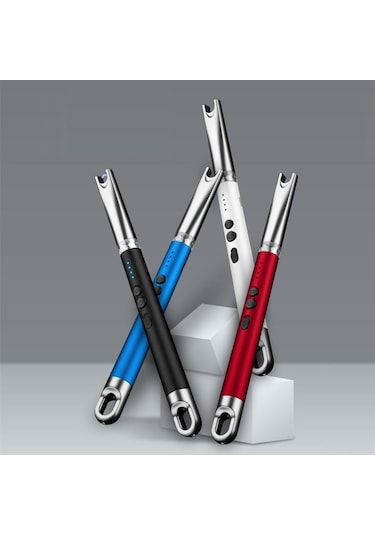 Elmpaly Usb Şarjlı Rüzgara Dayanıklı Elektrikli Çakmak - Led Aydınlatmalı, Pil Göstergeli, Kamp & Barbekü İçin Siyah Siyah