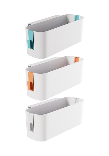 Yatak Başı Plastik Saklama Caddy'si Çıkarılabilir Kancalı Asılı Sepet Eşya Kutusu Beyaz