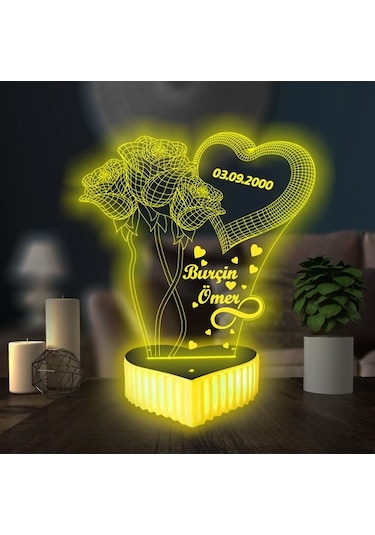 Sevgililer Günü Kalpli Güllü Hediye 16 Renkli Kumandalı