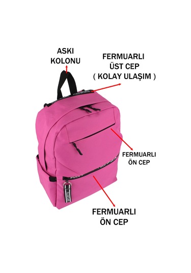 Pembe Okul Sırt Çantası Ortaokul Lise Geniş İç Hacim Su Geçirmez Kumaş Yandan Cepli Pembe