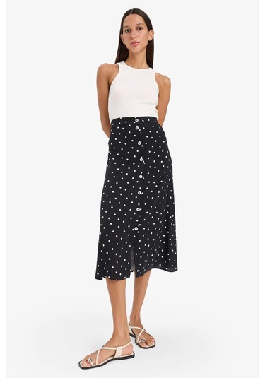 DeFacto A Form Desenli Düğmeli Normal Bel Midi Etek Z8094AZ25SMBK81 Siyah