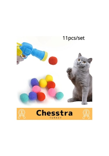 Chesstra Evcil Hayvan Tabancalı Hareketli 30 Peluş Toplu Top Atan İnteraktif 31 Parça Kedi Oyuncağı