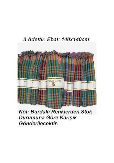 3adet Pöti Kare Sofra Örtüsü, Masa Örtüsü Saçaklı 140x140 -renkli Renkli