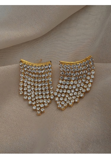 Sallantılı Minimal Beyoğlu Taşlı Gümüş Renk Küpe Altın