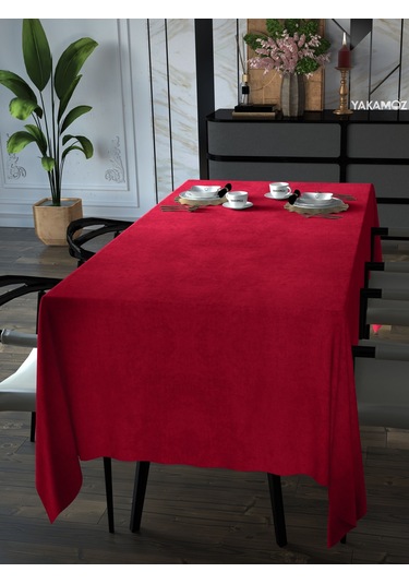 Kırmızı Renk Kadife Dokulu Masa Örtüsü Dertsiz Velvet Touch Serisi Kırmızı