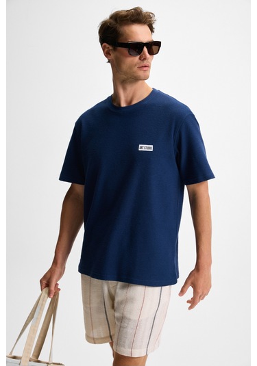 Grımelange Noır Erkek%100 Organik Pamuk Bisiklet Yaka Kısa Kol Regular Lacivert T-shirt Lacivert