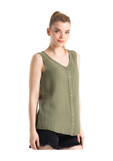 Kolsuz Müslin Melis Bluz Haki Hk-haki