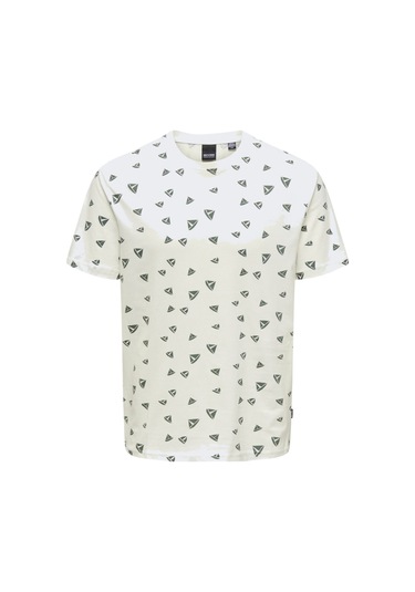 Only Erkek T-shirt Sıfır Yaka Desenli 22028732 Beyaz