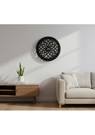 Nexus Modern Ahşap Duvar Saati 45 Cm Siyah Renk