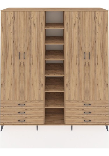 Kronos Dolap 13 Raflı 6 Çekmeceli 2 Askılı 220x59x243 Çam-çam/çam Atlas Çam/atlas Çam